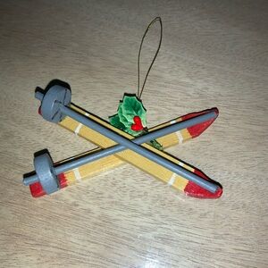 Ski Set Wooden Ornament Kurt S. Adler Santa’s World Vintage Christmas 1984